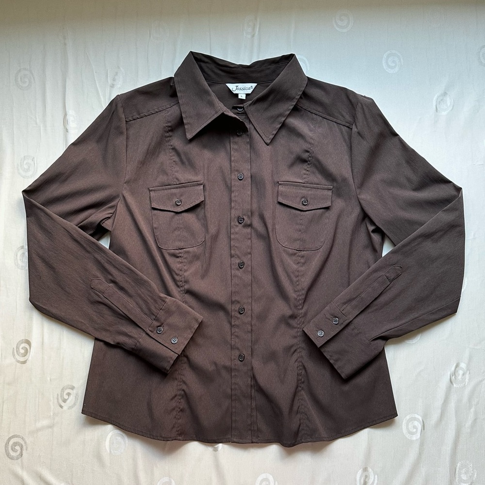 brown long sleeve button up dress shirt size large